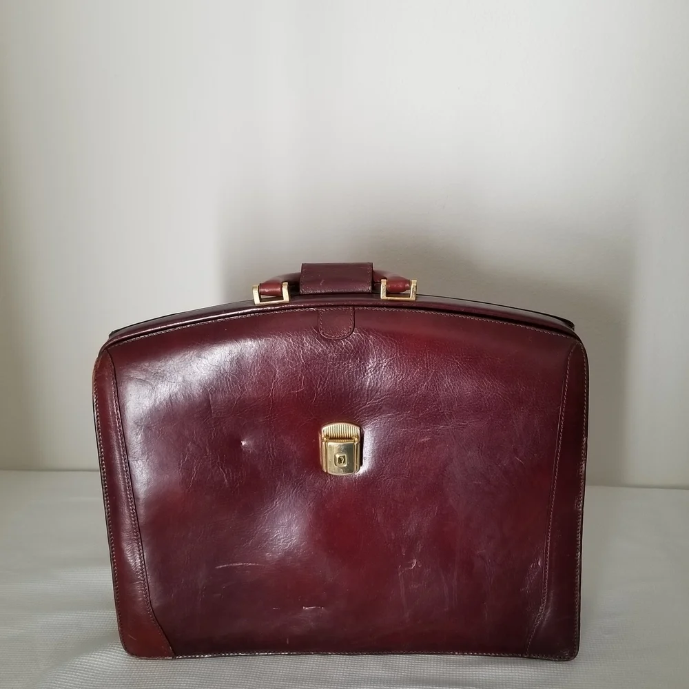 Bosca Maroon Leather Briefcase with Gold Accents